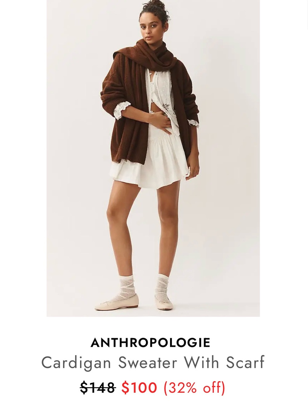 NWOT Anthropologie Brown Cardigan Sweater with Scarf